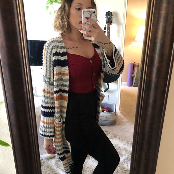 Lulus Sweaters - Striped Cardigan